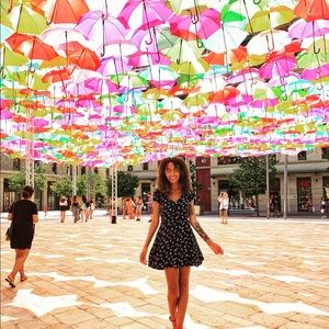 Navy Blue Floral Button Up Dress